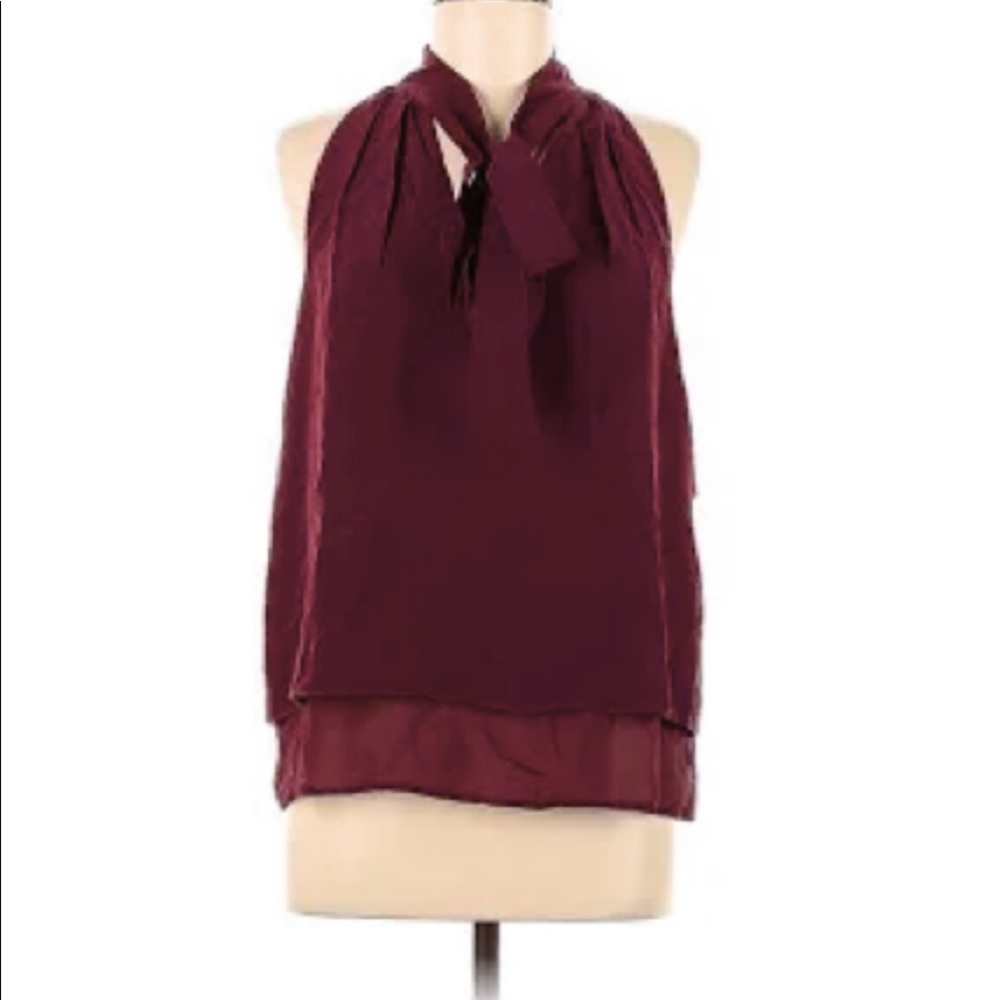 Chelsea and Walker Burgundy Sleeveless Silk Top With Pussybow Size 4